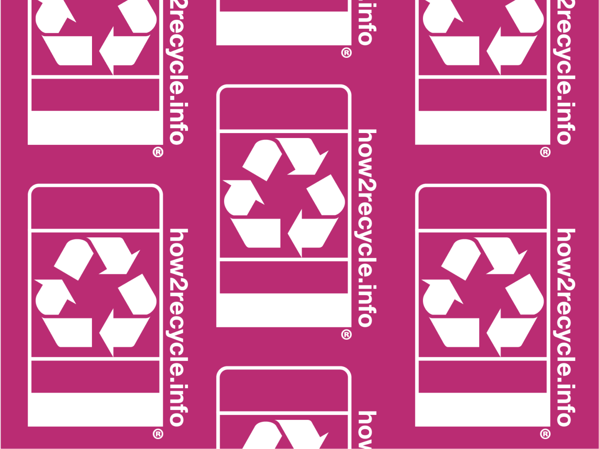 How2Recycle labels against pink background.