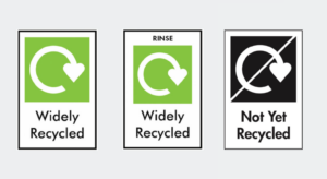 Three UK recycling logos.